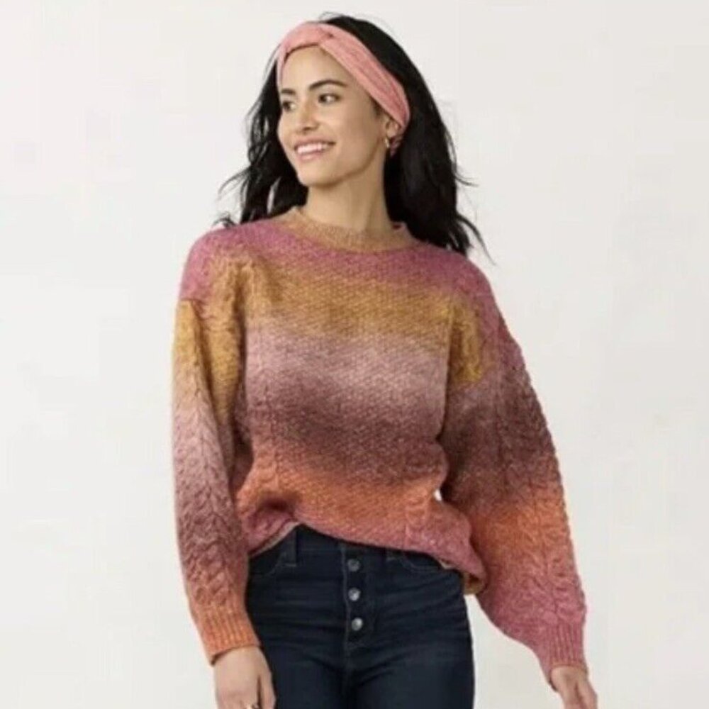 Women's LC Lauren Conrad Cable-Knit Mockneck Sweater Dusk Ombre